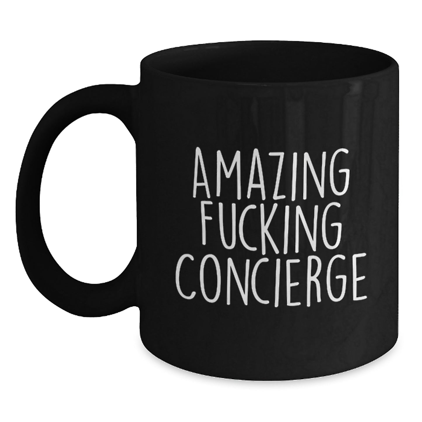 Funny Concierge Gifts from Friends for Men - Black Coffee Mug with Amazing F--king Concierge Quote, Christmas Unique Gifts - Main
