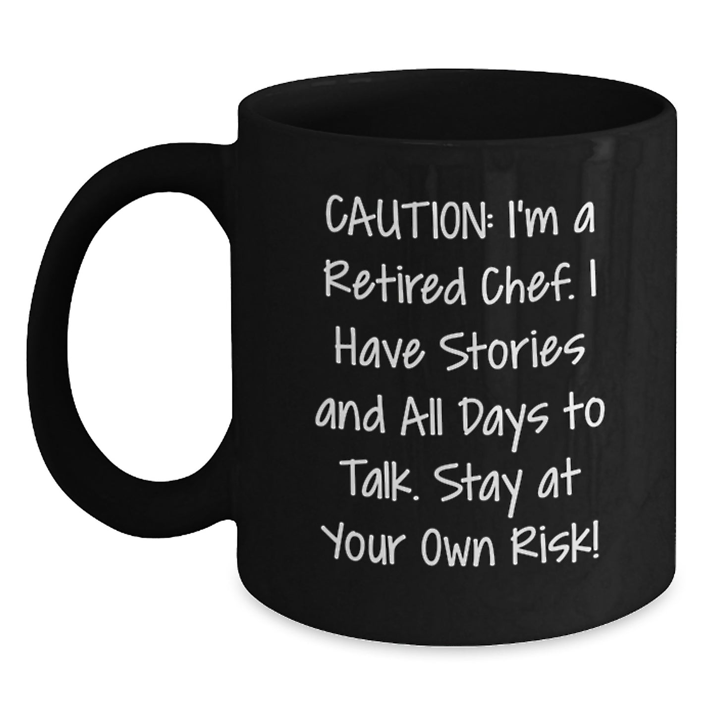 Funny Chef Gifts for Graduation, Black Coffee Mug with Caution Quote, 'Stay At Your Own Risk!' - Gifts from Men to Chef Friends - Main