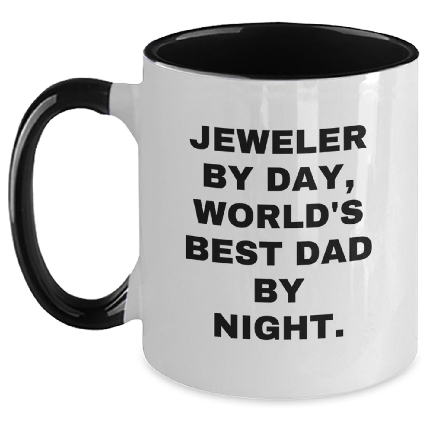 Funny Jeweler Gifts Two Tone Coffee Mug - 'Jeweler By Day, World's Best Dad By Night.' for Birthday from Family - Main