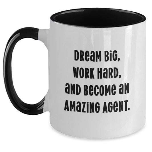Inspirational Agent Gifts from Friends - Two Tone Coffee Mug for Graduation, 'Dream Big, Work Hard, And Become An Amazing Agent.' Quote, Gifts for Agent - Main