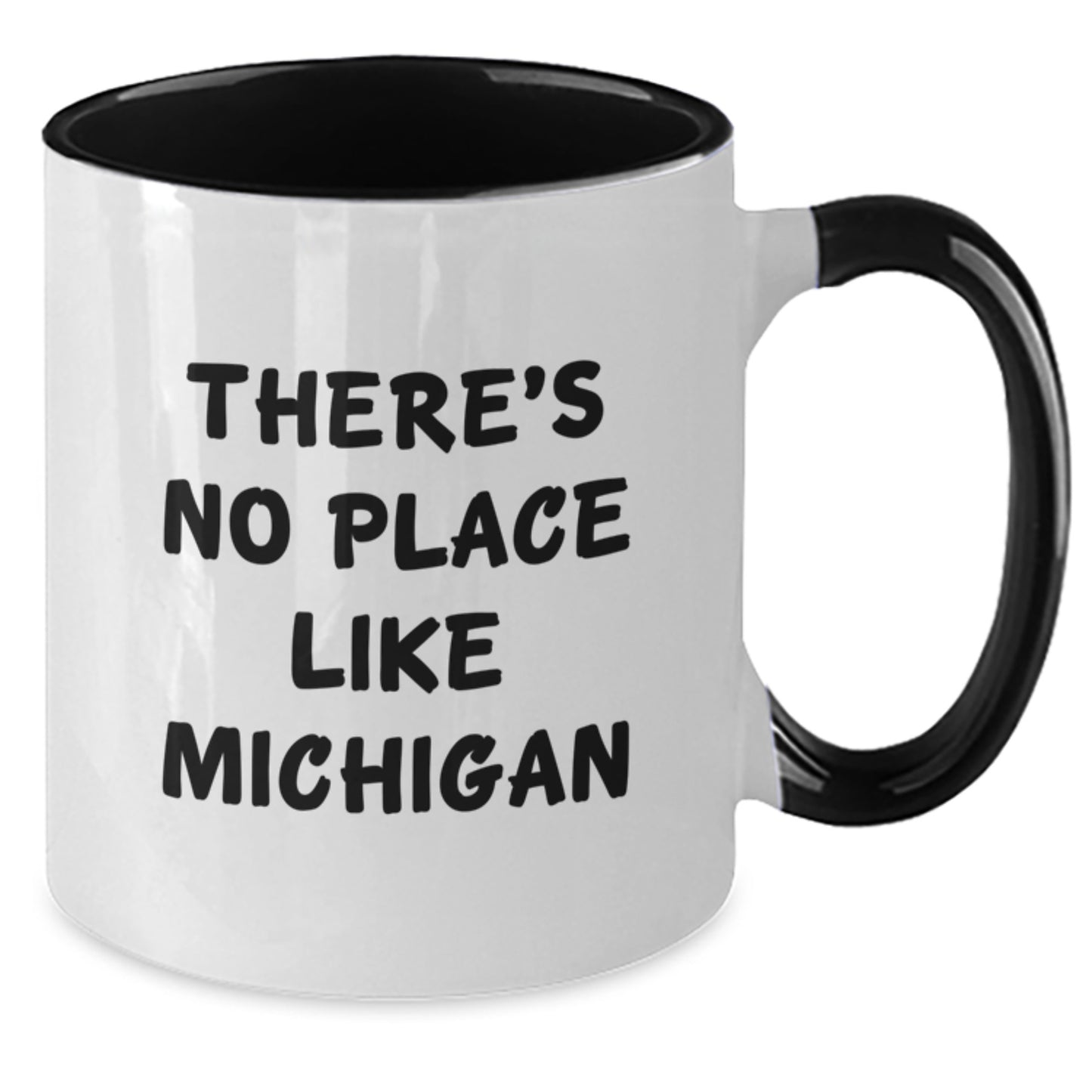 Funny Michigan Gifts from Friends to Family - 'There's No Place Like Michigan' Two Tone Coffee Mug, Black and White, Red and White, Navy and White, Pink and White - Additional