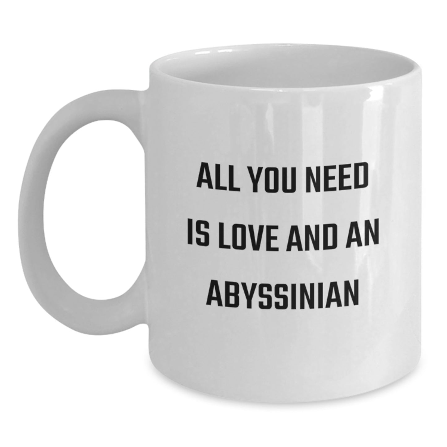 Funny Abyssinian Cat Lover Gifts from Friends Unique White Coffee Mug, 'All You Need Is Love And An Abyssinian' Inspirational Quote for Graduation - Main