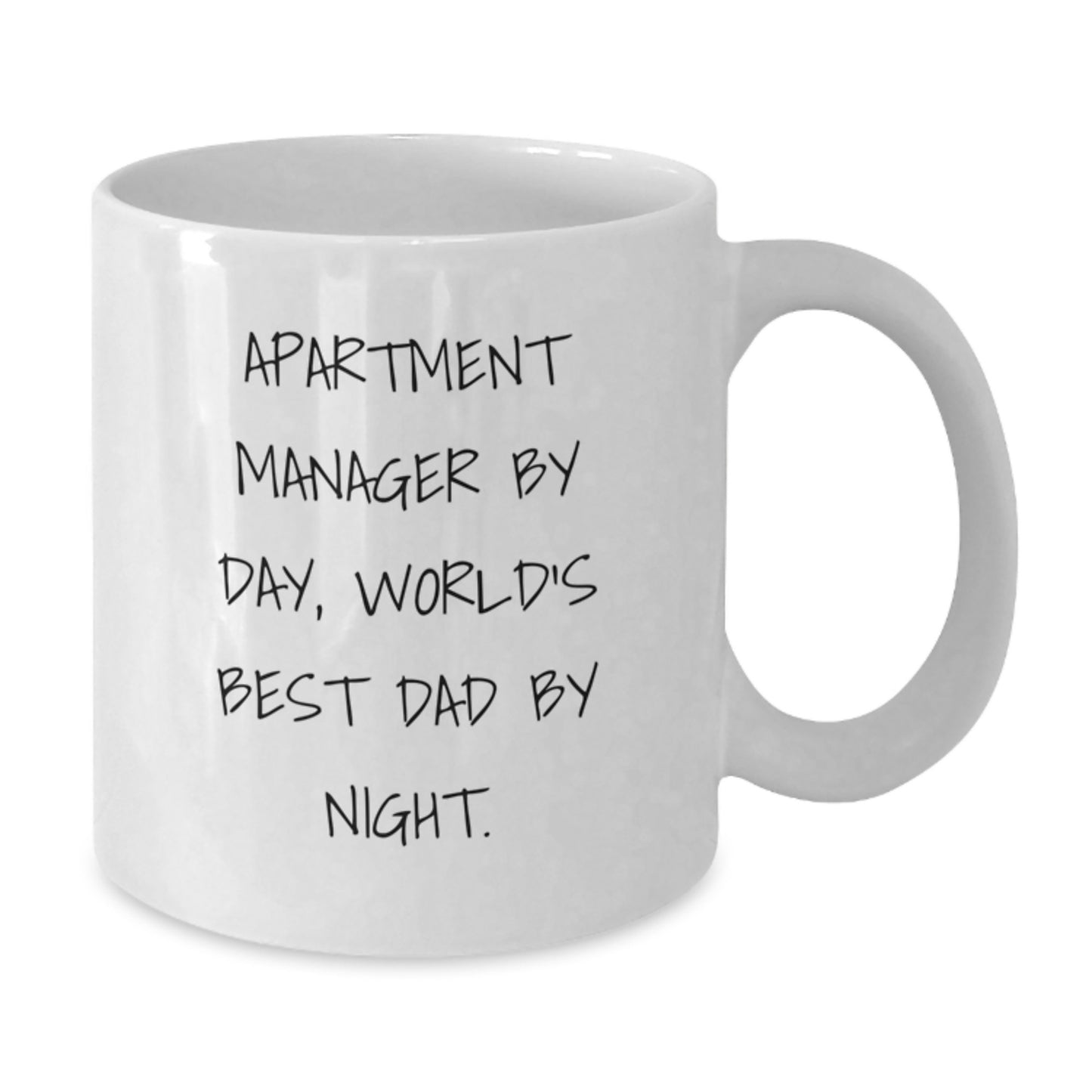 Apartment Manager Gifts Funny Quote White Coffee Mugs by Friends for Birthday Unique Presents, Gifts from Dad to Men, Apartment Manager by Day, World's Best Dad by Night. - Additional
