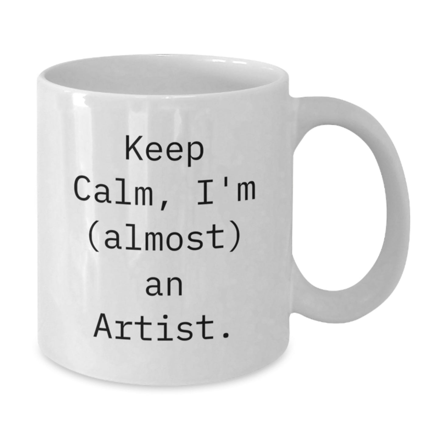 Funny Artist Gifts for Men from Artist Friends at Christmas, White Coffee Mug with 'Keep Calm, I'm (almost) An Artist. - Additional