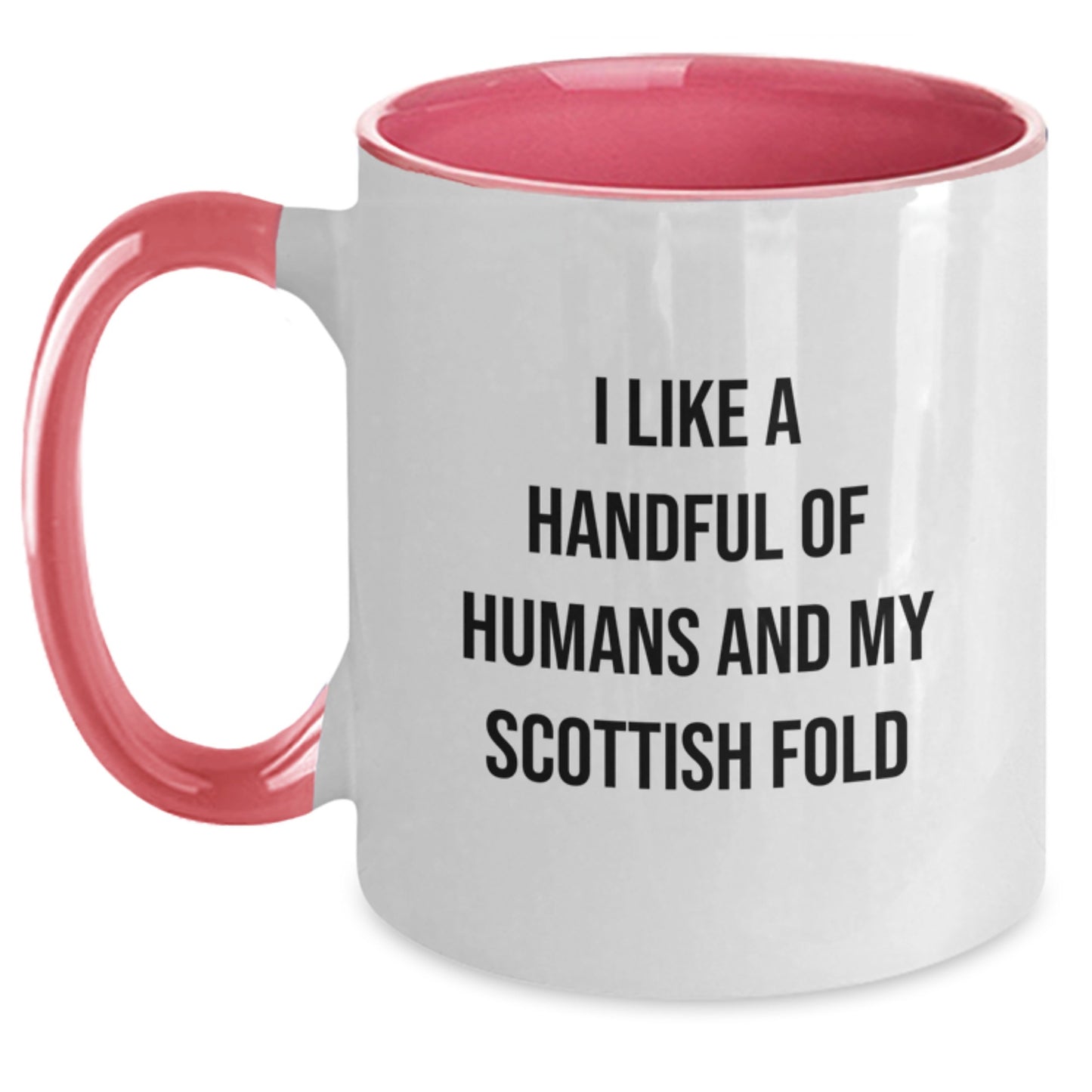 Funny Scottish Fold Cat Gifts for Men and Women - I Like A Handful Of Humans And My Scottish Fold Christmas Mug, Unique Two Tone Coffee Mug for Scottish Fold Cat Lovers - Main
