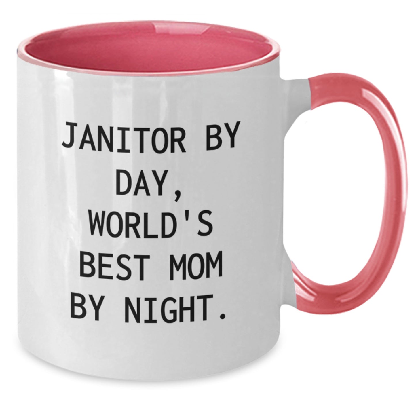 Janitor Humor Gifts for Birthday - Two Tone Coffee Mug, Funny Quote, 'Janitor By Day, World's Best Mom By Night.' - Gifts from Family, Friends, or Coworkers - Additional