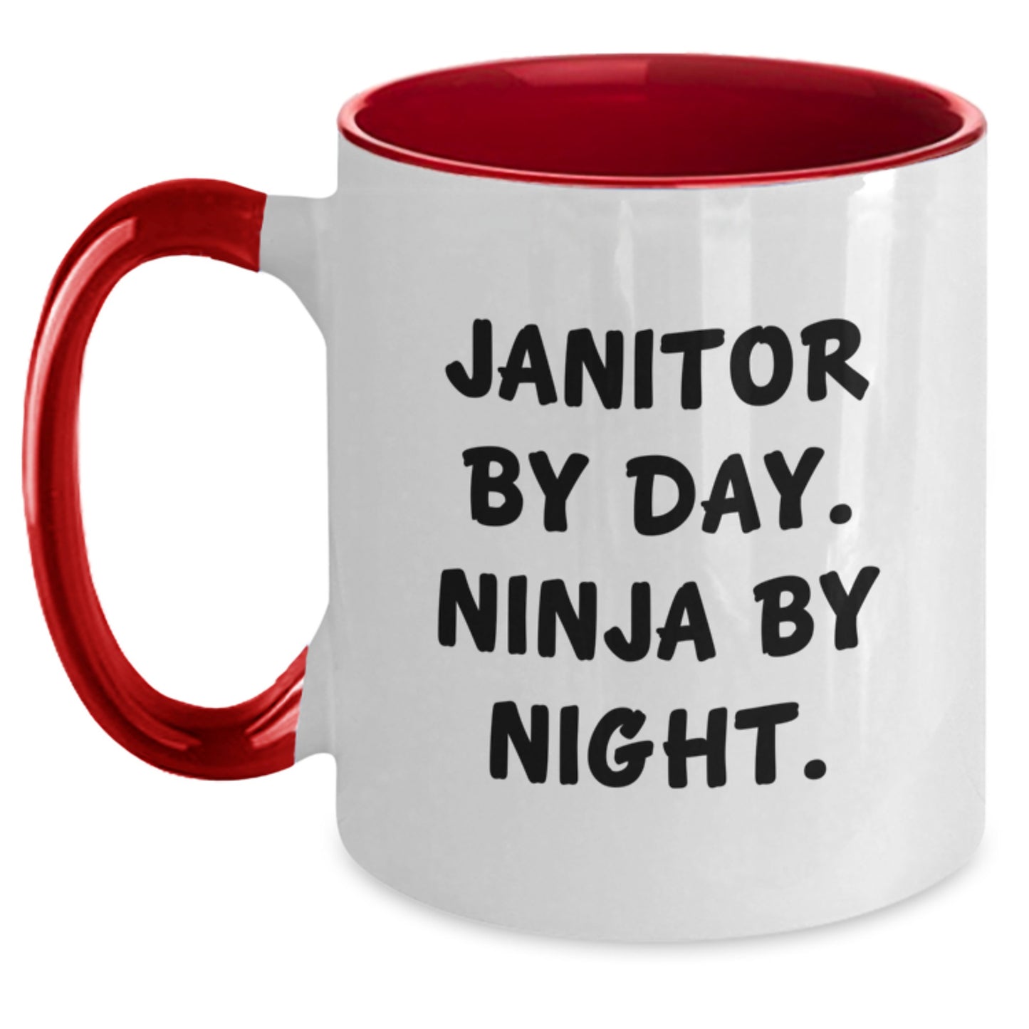 Funny Janitor Gifts for Men from Coworkers - Janitor By Day. Ninja By Night. Two Tone Coffee Mug, Graduation Unique Treasures - Main