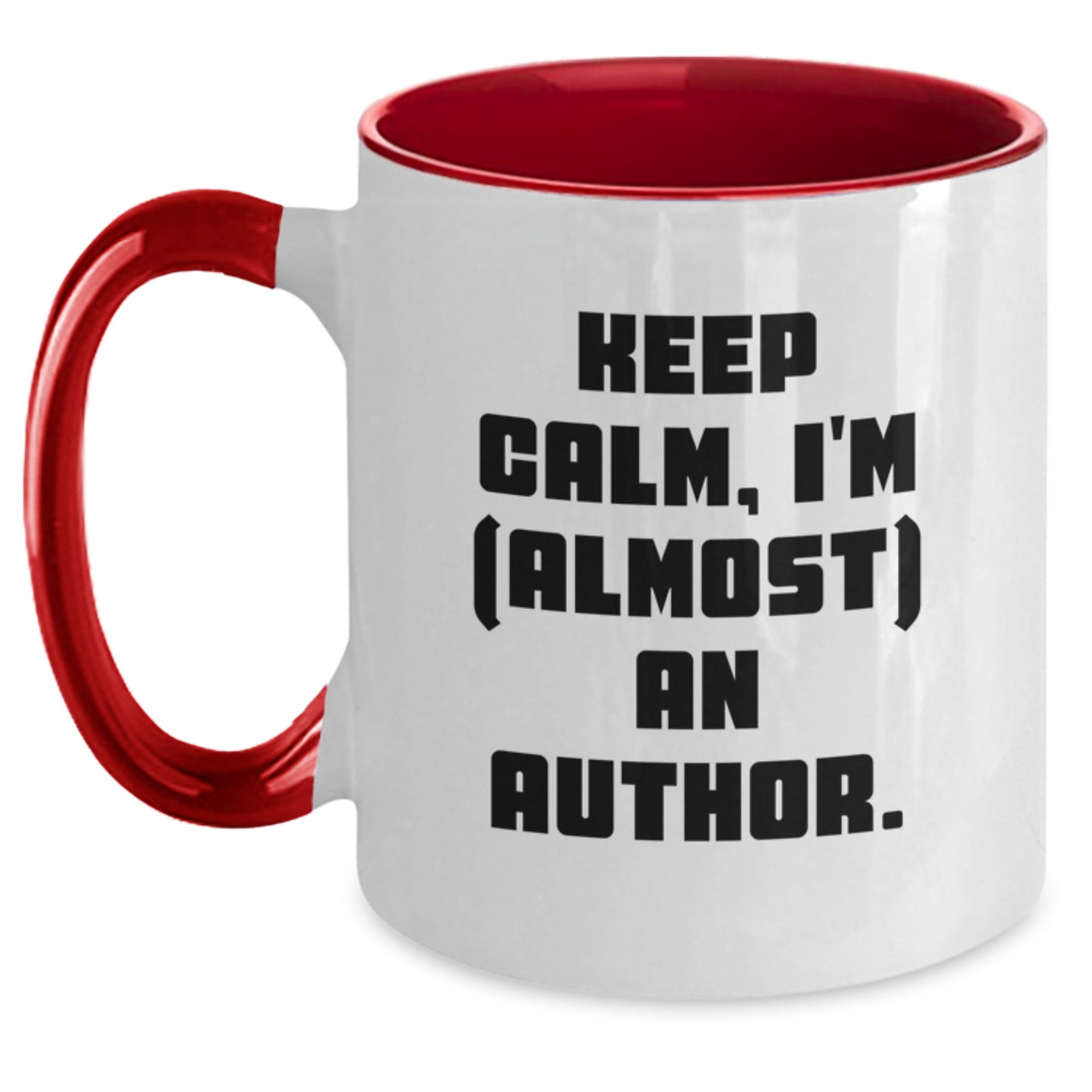 Funny Author Gifts from Friends for Christmas Unique Two Tone Coffee Mugs with Keep Calm I'm almost An Author Quote, Red and White, 11oz - Main