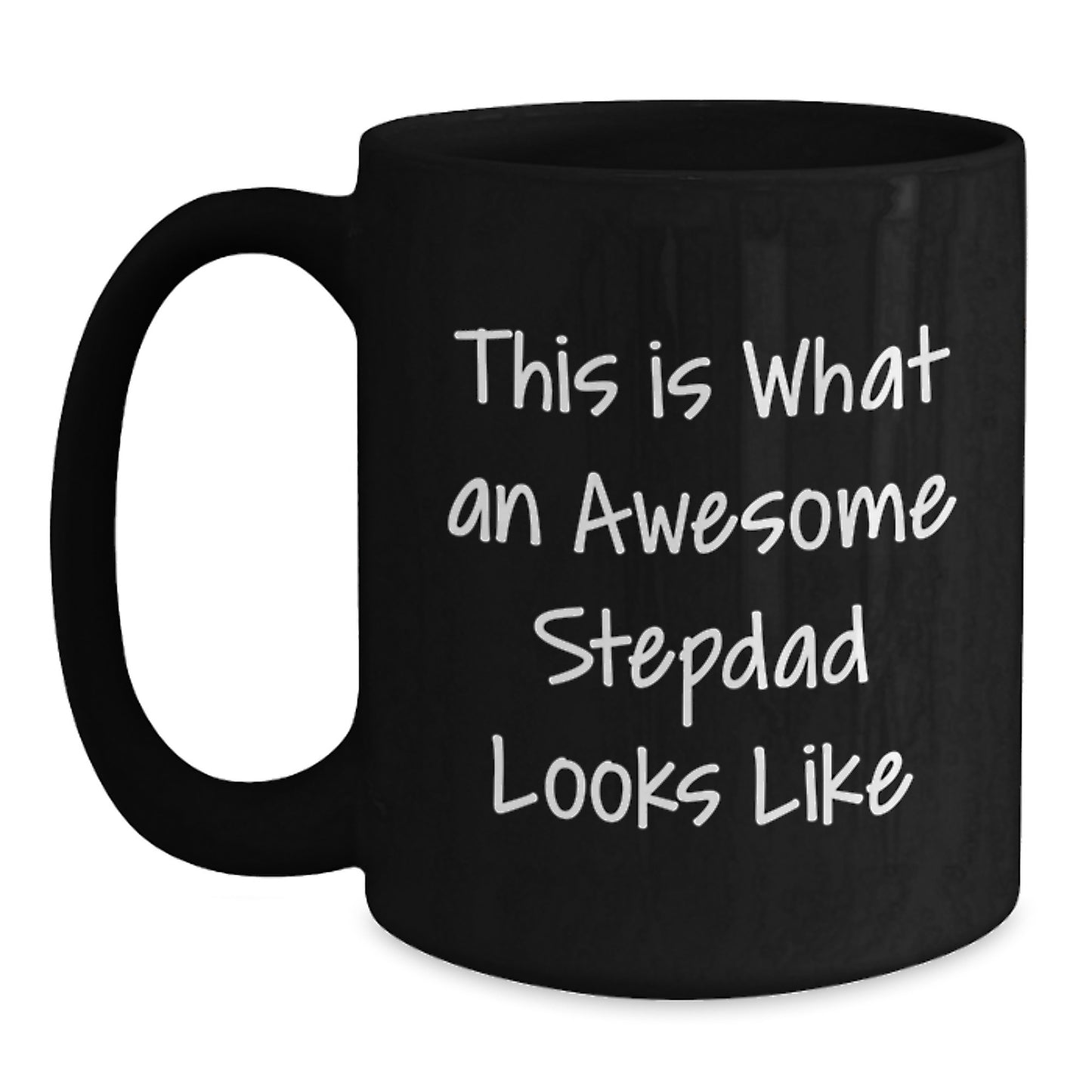 Funny Stepdad Gifts - 'This Is What An Awesome Stepdad Looks Like' Black Coffee Mug, Gifts from Family, Graduation Unique Gifts for Men, 11oz or 15oz Microwave and Dishwasher Safe - Main