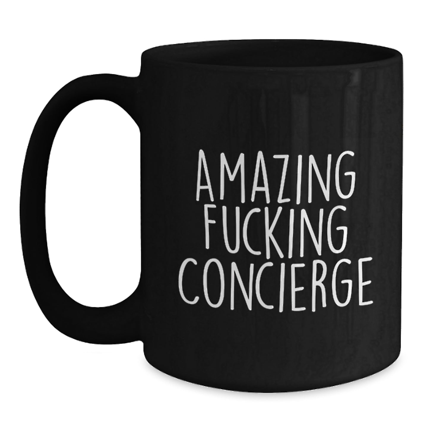 Funny Concierge Gifts from Friends for Men - Black Coffee Mug with Amazing F--king Concierge Quote, Christmas Unique Gifts - Main