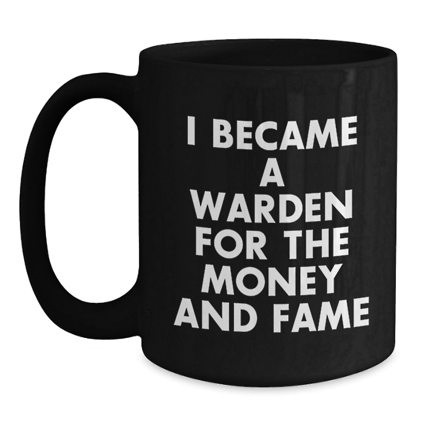 Funny Warden Gifts for Christmas - Warden Black Coffee Mug, I Became A Warden For The Money And Fame Quote, Perfect Unique Gifts from Friends to Warden - Main