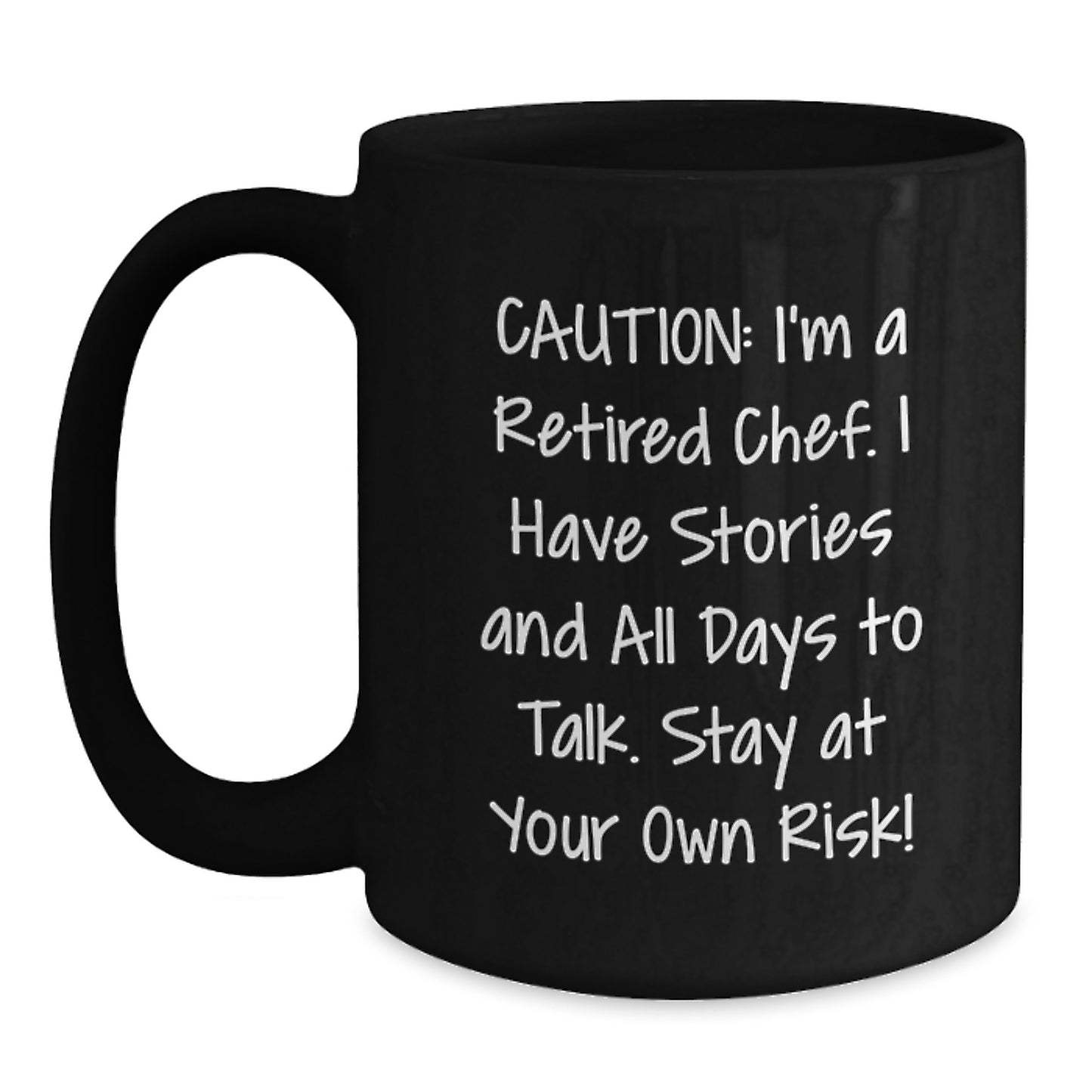 Funny Chef Gifts for Graduation, Black Coffee Mug with Caution Quote, 'Stay At Your Own Risk!' - Gifts from Men to Chef Friends - Main