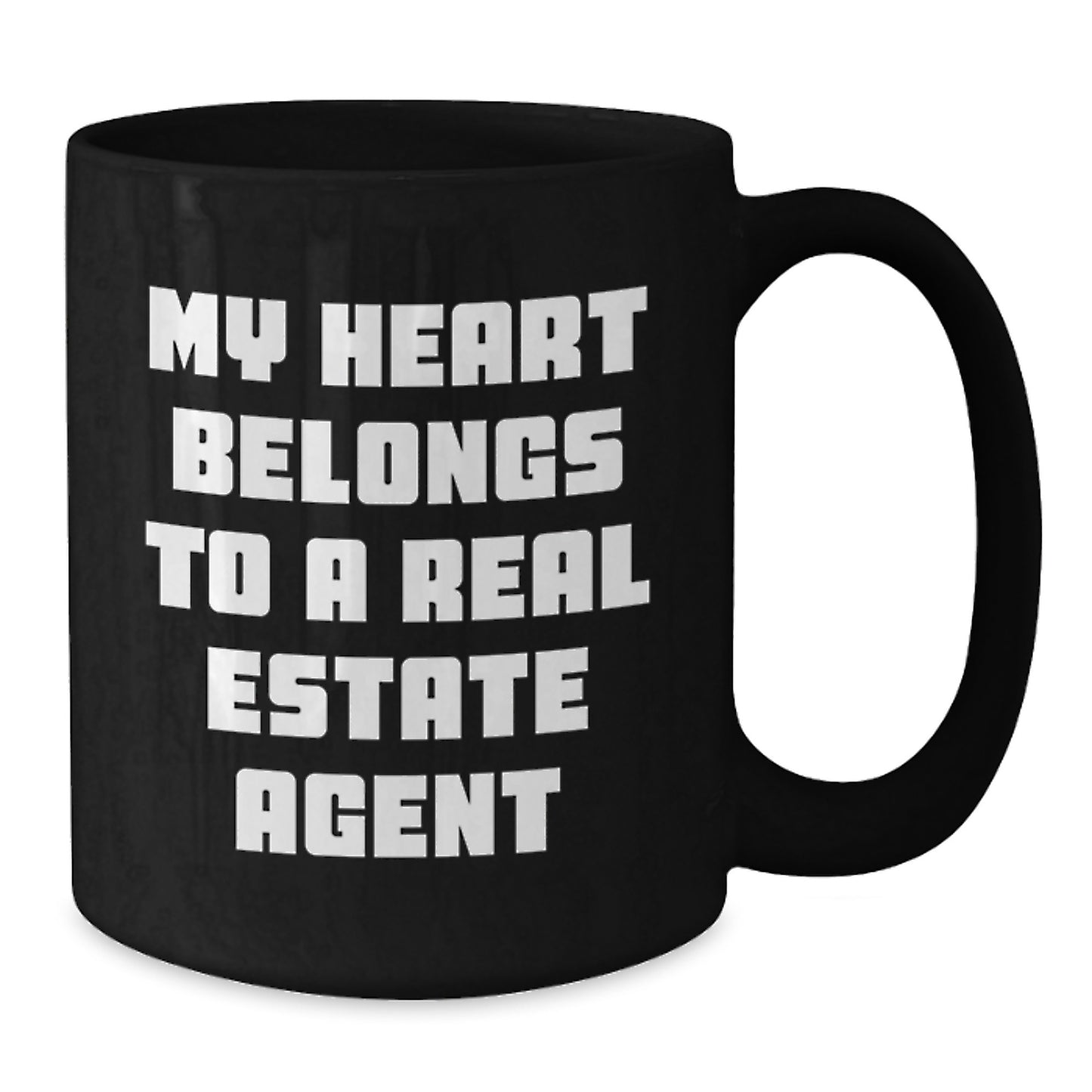Funny Real Estate Agent Gifts from Friends for Christmas - My Heart Belongs To A Real Estate Agent Black Coffee Mug, 11oz or 15oz Capacity, Microwave and Dishwasher Safe, Ceramic - Additional