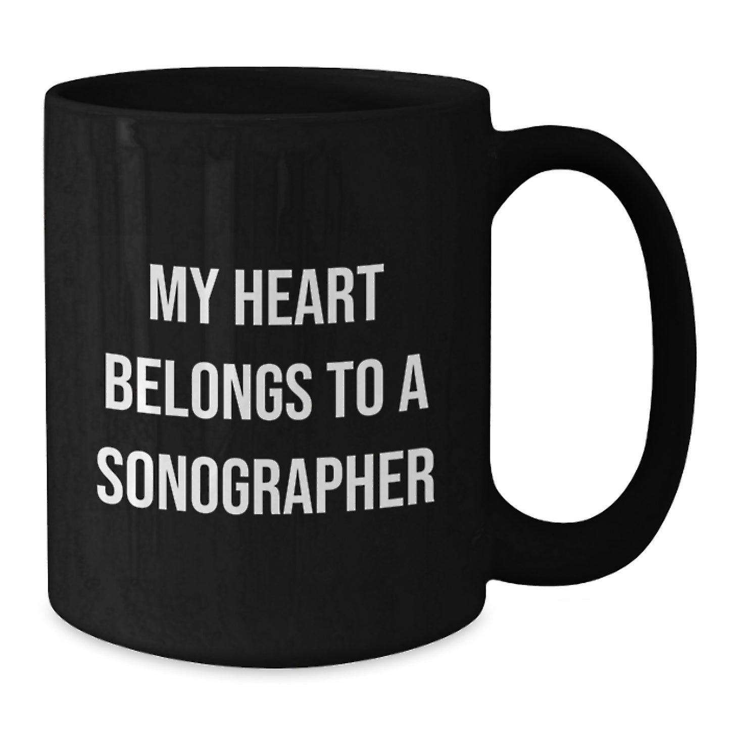 Funny Sonographer Quotes Gifts for Him Black Coffee Mugs, from Men to Sonographer, Christmas Unique Presents, 'My Heart Belongs To A Sonographer' - Additional