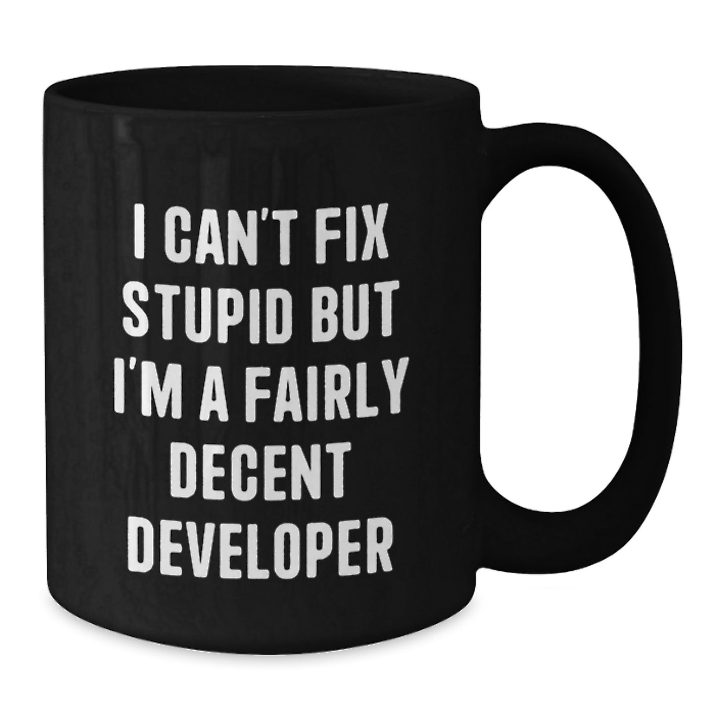 Funny Developer Mug, Developer Gifts from Friends, Valentine's Unique Gifts for Men, Black Coffee Mug with 'I Can't Fix Stupid But I'm A Fairly Decent Developer' Quote - Additional