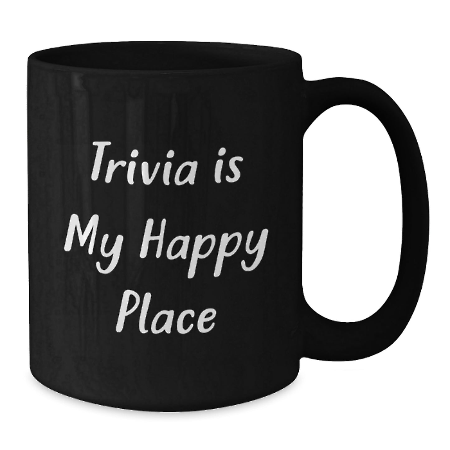 Trivia Gifts for Him, Funny Trivia Lover Black Coffee Mug, 'Trivia Is My Happy Place', Unique Father's Day Unique Gifts from Family, Friends, or Coworkers - Additional