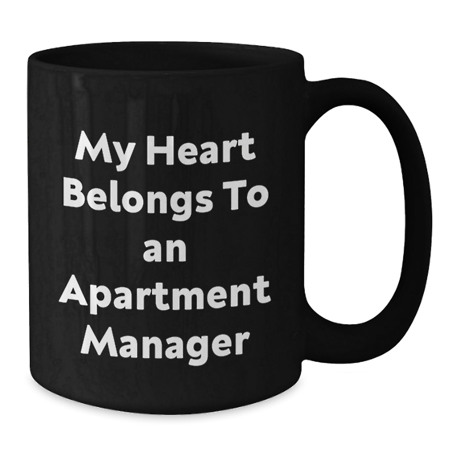 Funny Gifts from Friends for Apartment Managers - Black Coffee Mug, My Heart Belongs To An Apartment Manager Quote, Unique Christmas Memorable Presents - Additional