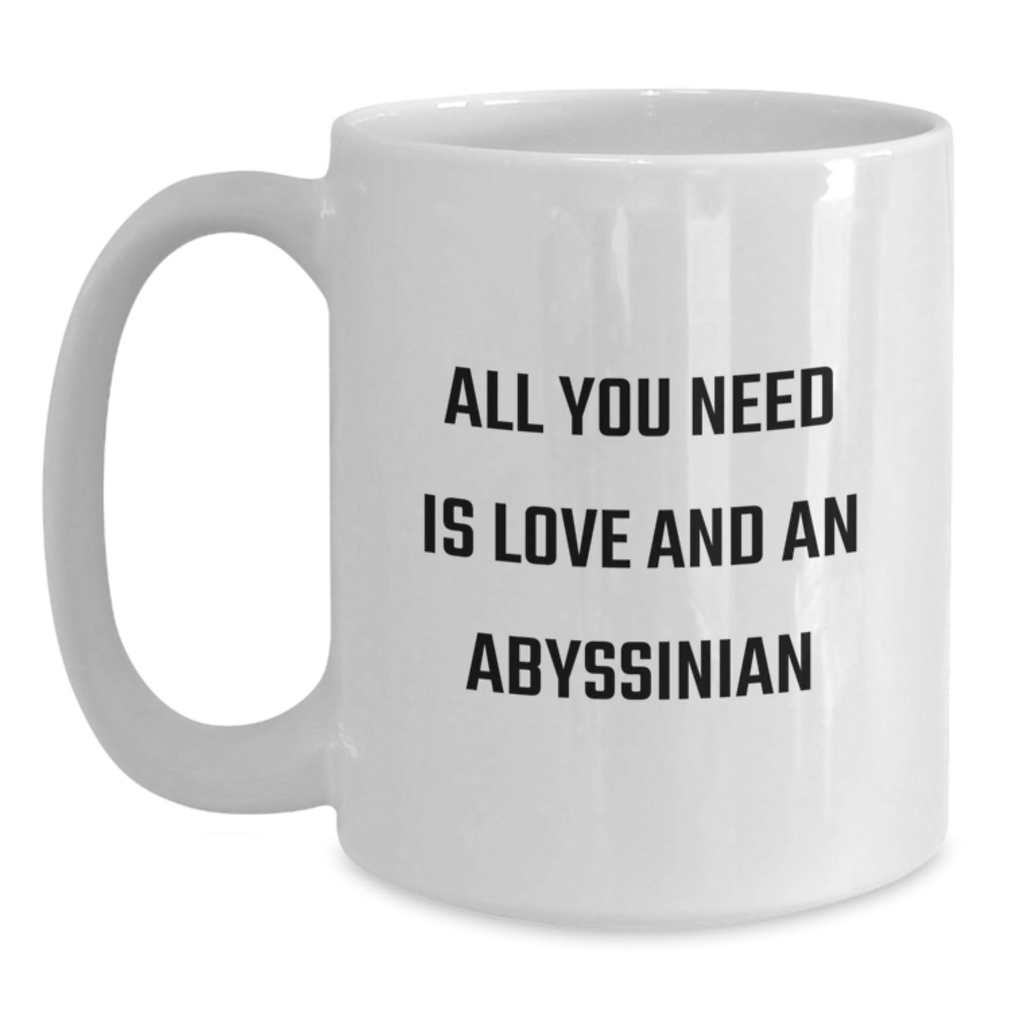 Funny Abyssinian Cat Lover Gifts from Friends Unique White Coffee Mug, 'All You Need Is Love And An Abyssinian' Inspirational Quote for Graduation - Main