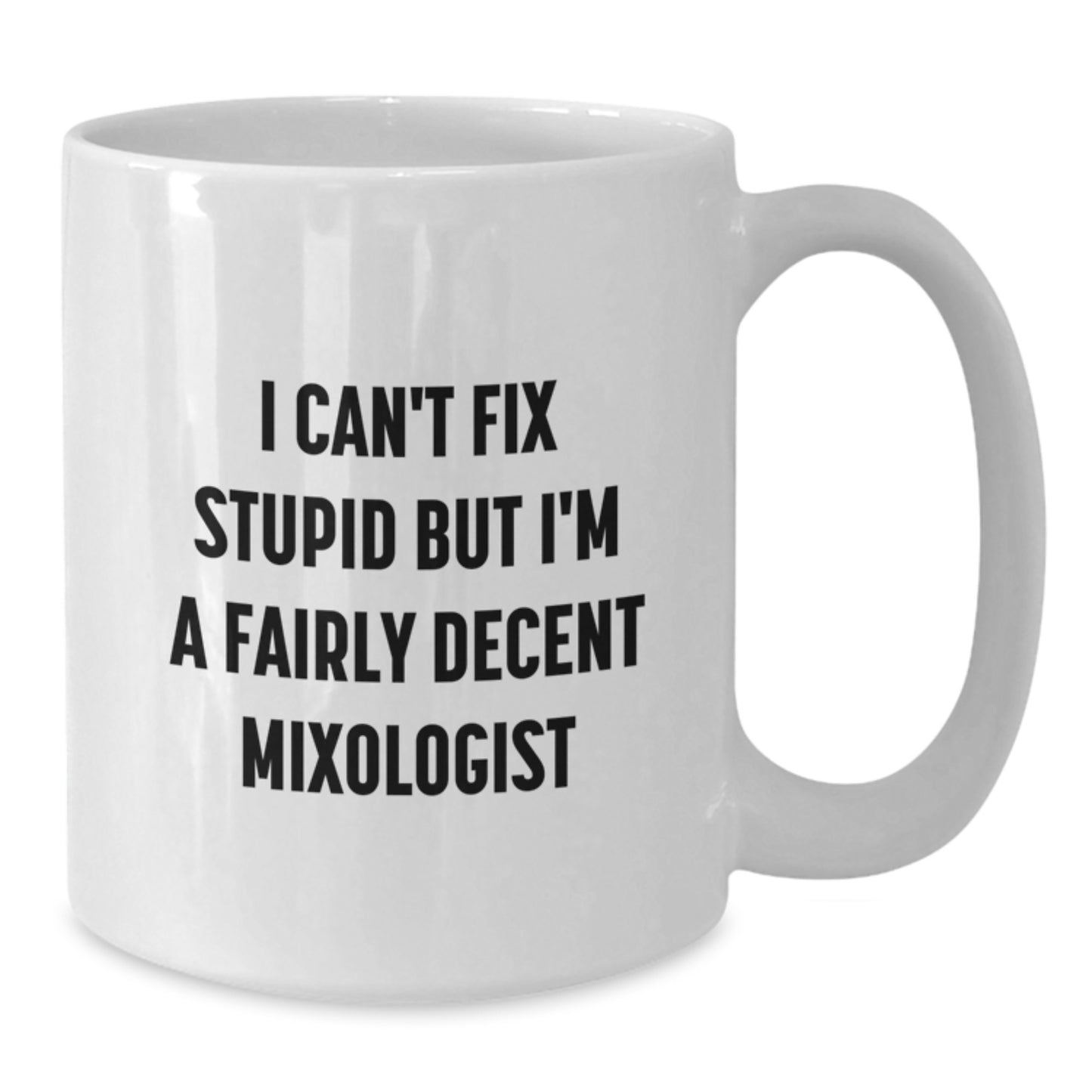 Funny Mixologist White Coffee Mug Gifts from Men to Women on Valentine's - I Can't Fix Stupid But I'm A Fairly Decent Mixologist - Additional