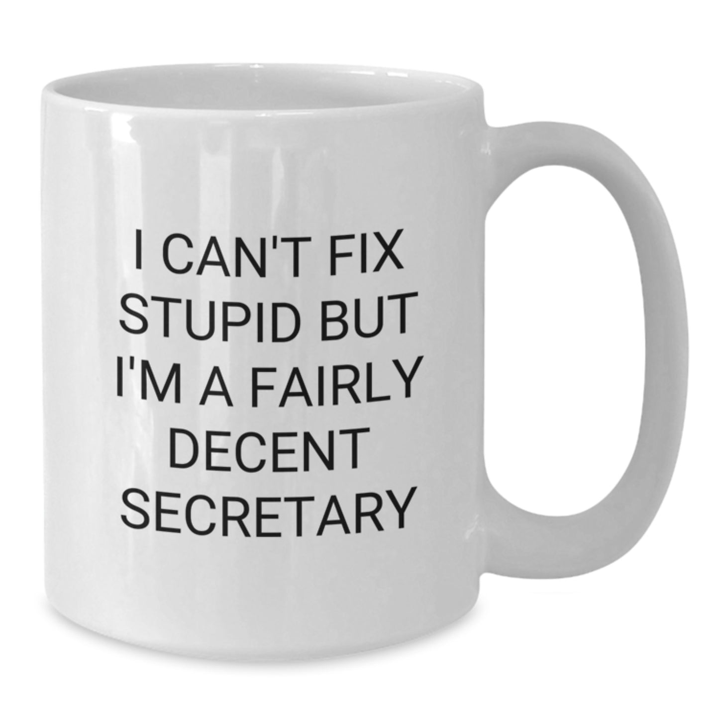 Funny Secretary White Coffee Mug Gifts from Friends for Birthday - 'I Can't Fix Stupid But I'm A Fairly Decent Secretary' Quote, White Ceramic Mug - Additional