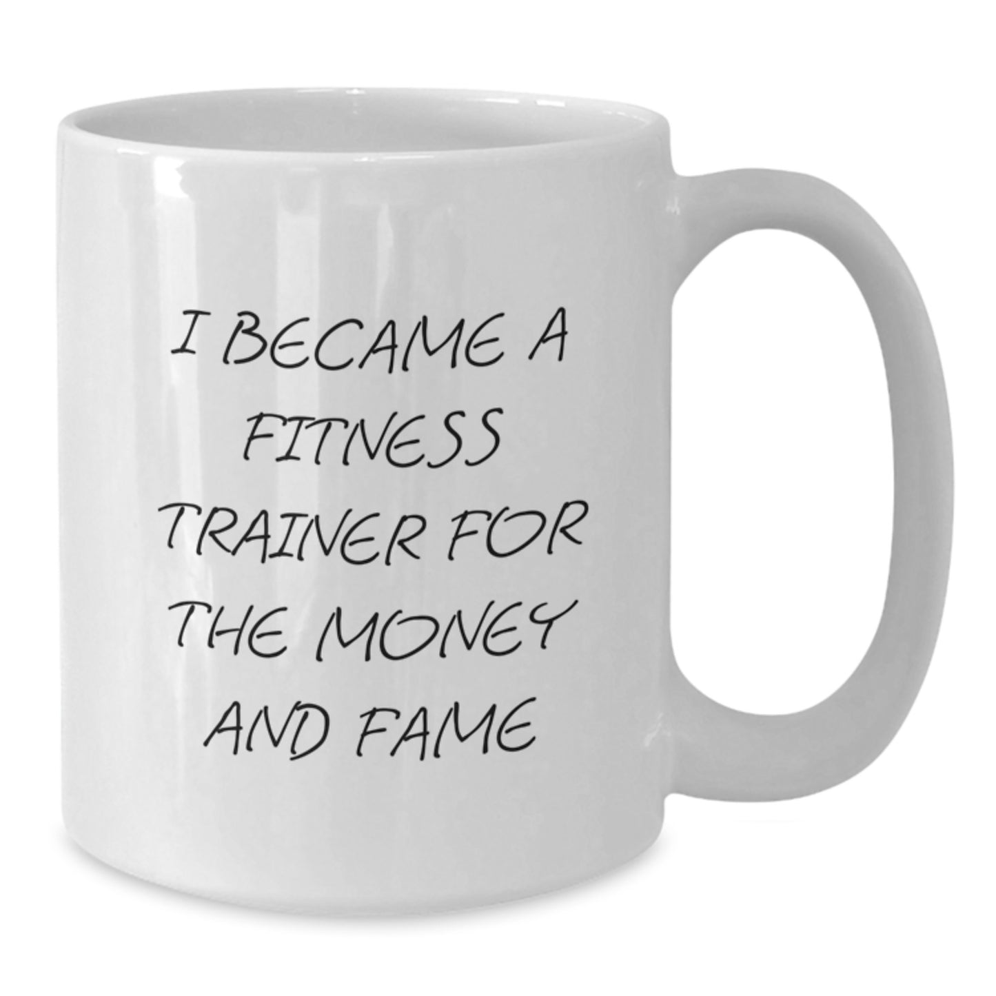 Funny Fitness Trainer Gifts For Men Women Friends From Family 'I Became A Fitness Trainer For The Money And Fame' White Coffee Mug - Additional