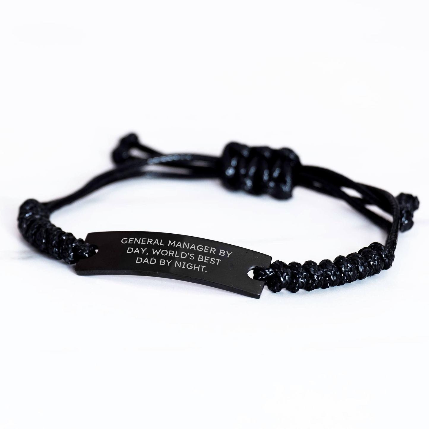 Funny General Manager Gifts from Friends, Unique Graduation Present for Him - General Manager By Day, World's Best Dad By Night. Rope Bracelet, Adjustable Black Stainless Steel with Interlaced Rope - Image 2