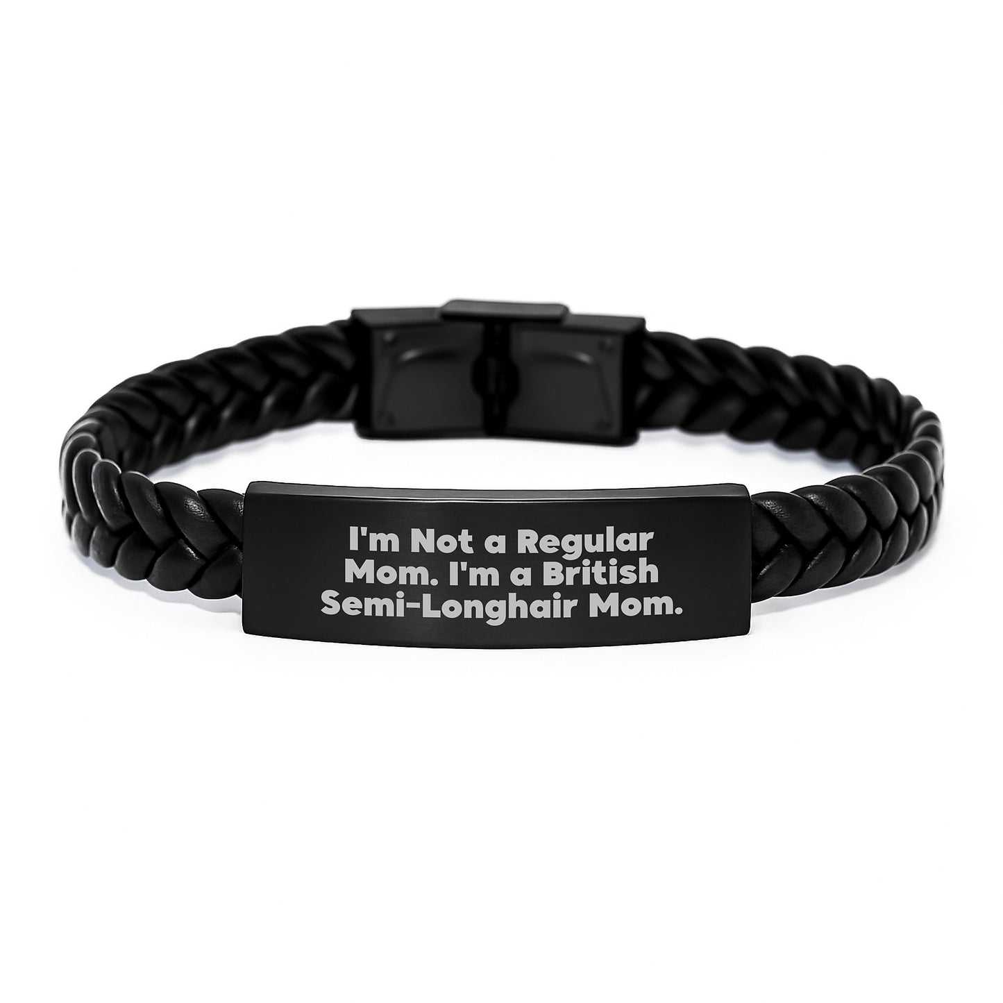British Semi-Longhair Cat Mom Interlaced Leather Graduation Gifts from Family to Friends with Funny Quote - Image 1