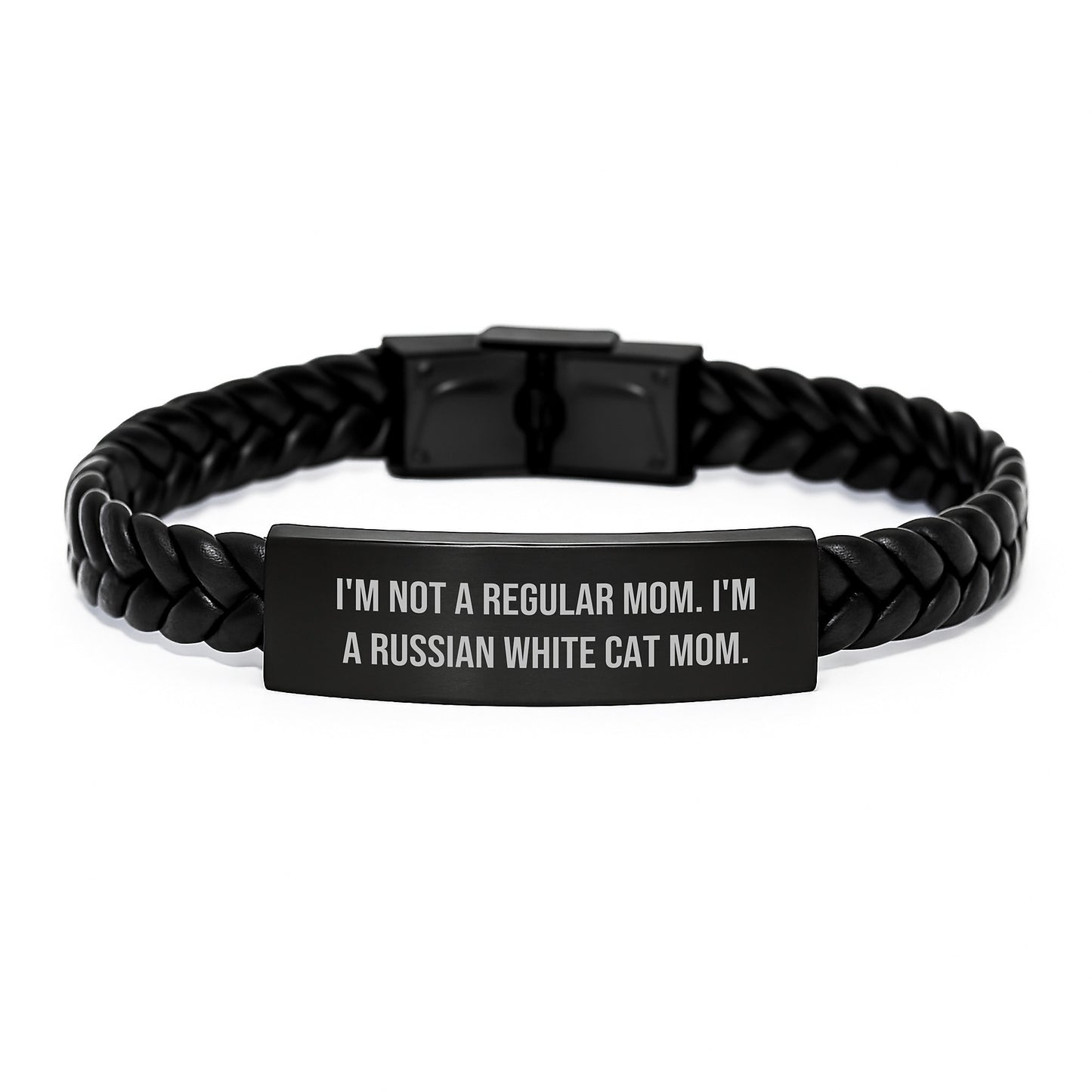 Russian White Cat Mom's Proud, Funny Interlaced Leather Bracelet Gifts for Men, Women, or Friends from Mom, Graduation Unique Gifts - Image 1