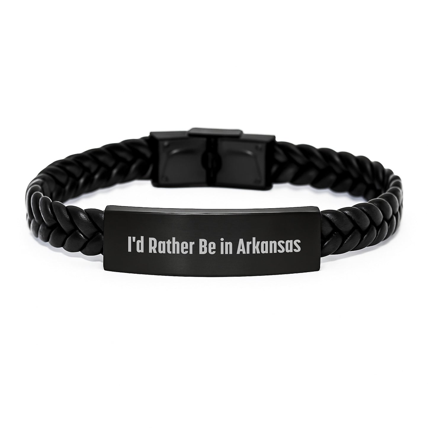 Arkansas Gifts from Friends - 'I'd Rather Be In Arkansas' Interlaced Leather Birthday Unique Gift for Men or Women - Durable Stainless Steel and PU Leather - Image 1