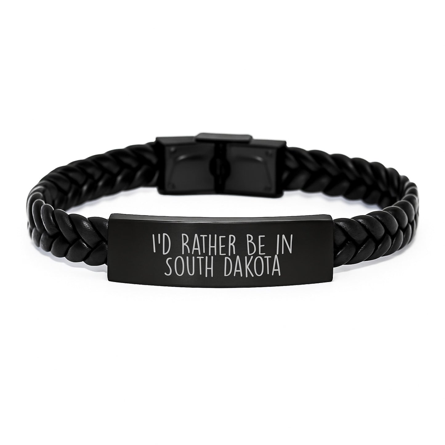 I'd Rather Be In South Dakota Interlaced Leather Braclet, Funny South Dakota Gifts for Him, Her, or Friends, South Dakota Birthday Unique Gifts from Men to Women, Women to Men, Coworkers, Family - Image 1