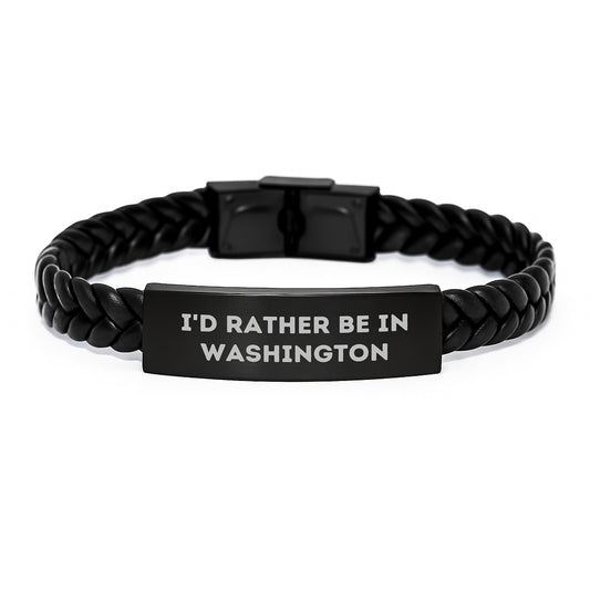 Washington State of Mind Interlaced Leather Bracelet, 'I'd Rather Be In Washington' Quote, Birthday Unique Gifts from Friends to Family - Image 1