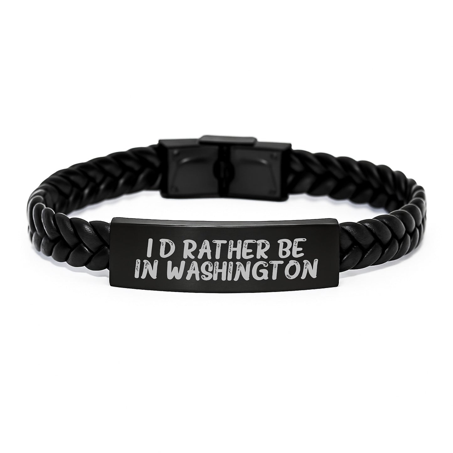 I'd Rather Be In Washington Funny Inspirational Gifts from Friends for Birthday Unique Washington Interlaced Leather Bracelet - Image 1