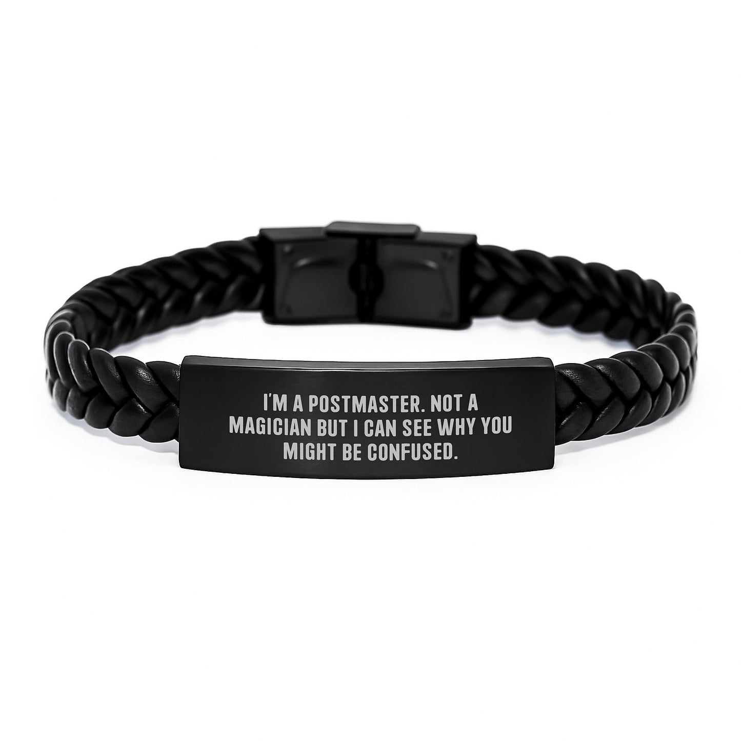 Postmaster Gifts Funny Quote Interlaced Leather Bracelet, Gifts from Friends for Graduation Unique, Postmaster's Humor, Stainless Steel and PU Leather, 7.87 inches Long - Image 1