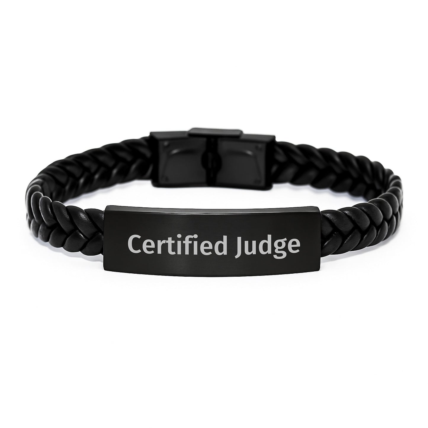 Judge's Quote Interlaced Leather Birthday Unique Gift for Men from Friends, Inspirational Funny Quote on Stainless Steel and PU Leather Interlaced Leather Bracelet - Image 1