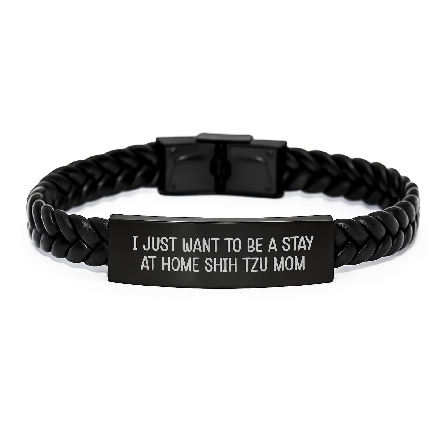 Funny Shih Tzu Dog Gifts, Interlaced Leather Birthday Presents for Shih Tzu Moms, Engraved Stay at Home Mom Quote, Gifts from Friends - Image 1