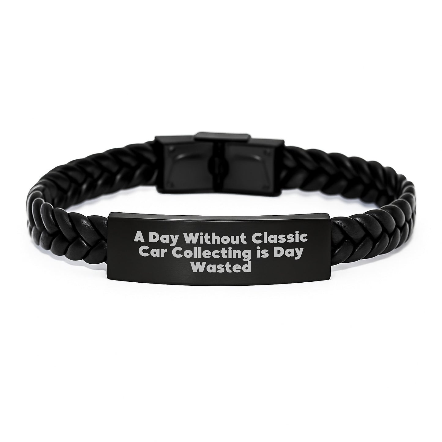 Classic Car Collecting Inspirational Gifts from Friends for Men - Interlaced Leather Birthday Unique Gifts with 'A Day Without Classic Car Collecting Is Day Wasted' Quote - Image 1
