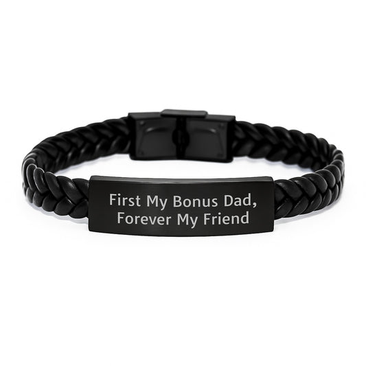 Inspirational Bonus Dad Gifts, Interlaced Leather Bracelet for Men, Funny Quote, Gifts from Men to Bonus Dad for Graduation Unique Gifts - Image 1