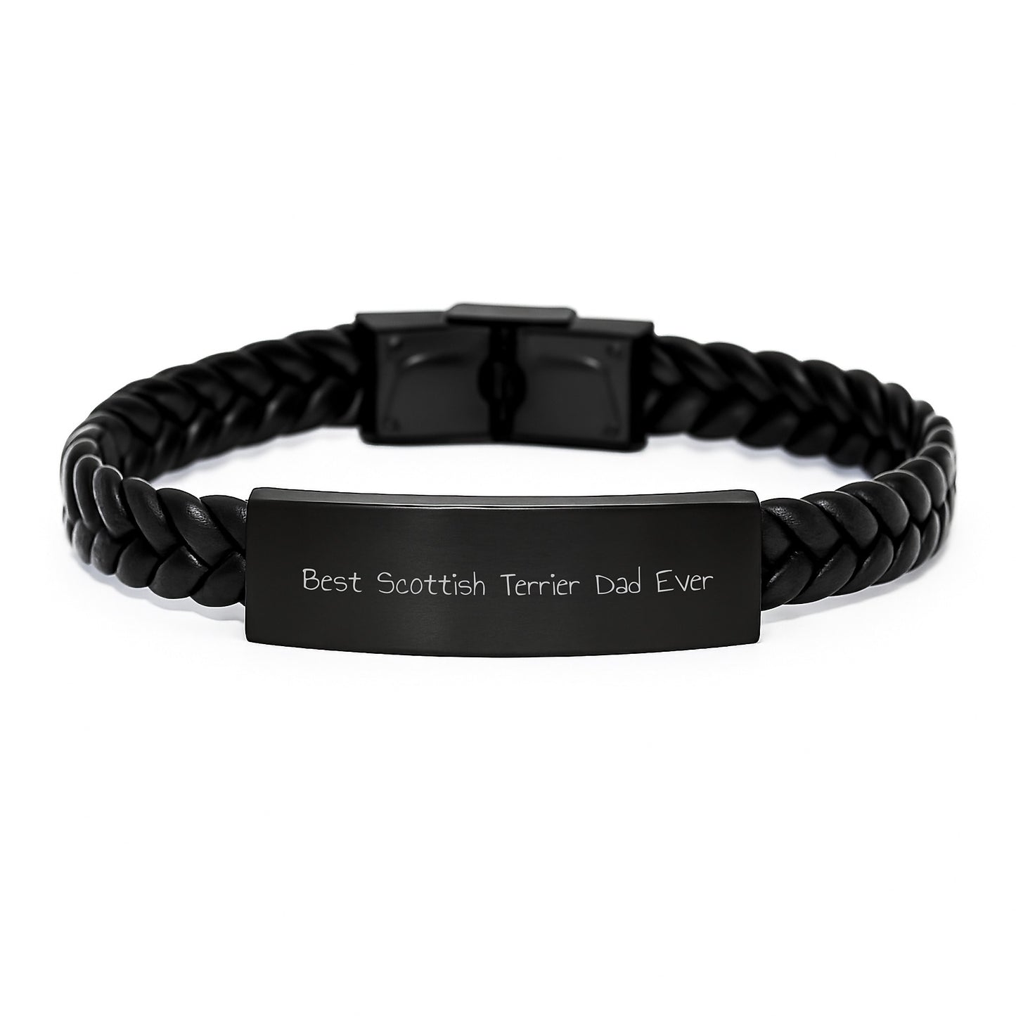 Funny Scottish Terrier Dog Gifts for Scottish Terrier Dad Ever, Interlaced Leather Bracelet from Friends, Birthday Unique Gift for Men - Image 1
