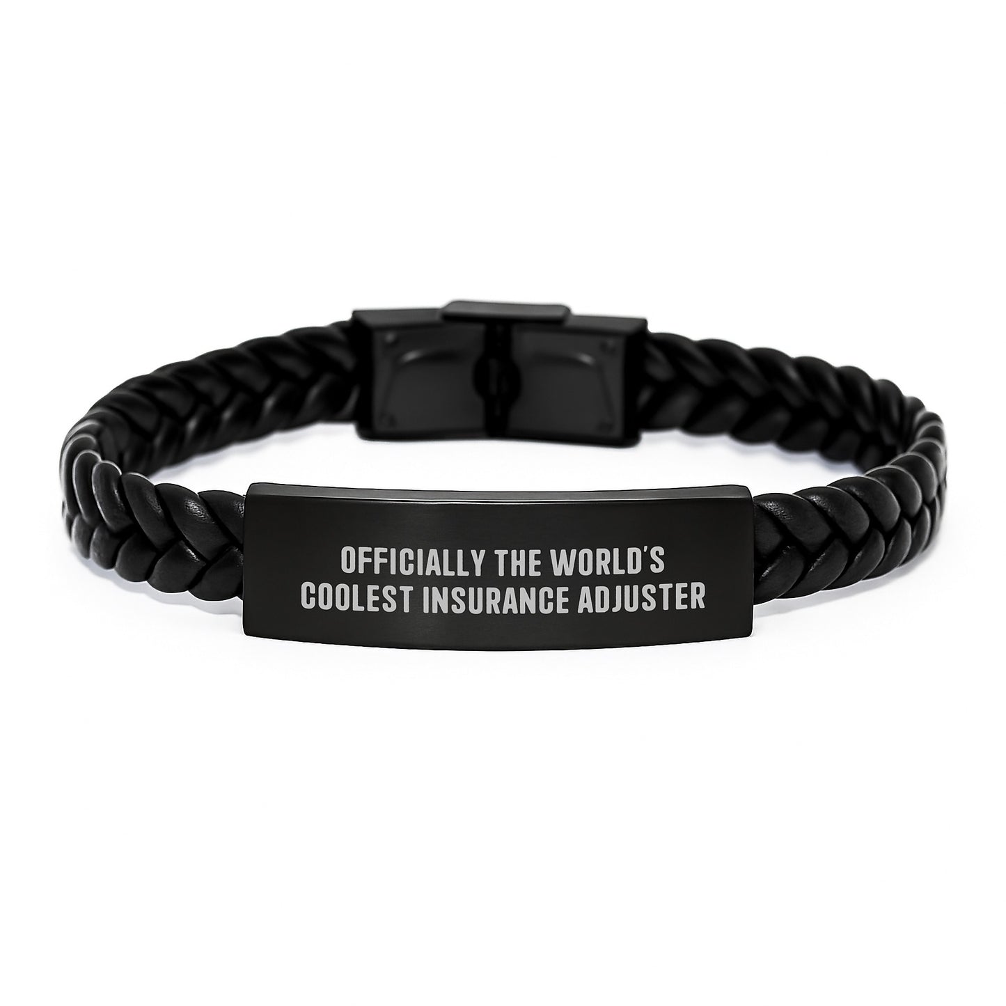 Quirky Insurance Adjuster Gifts from Friends - 'Officially The World's Coolest Insurance Adjuster' Interlaced Leather Bracelet for Men, Christmas Unique Gifts - Image 1