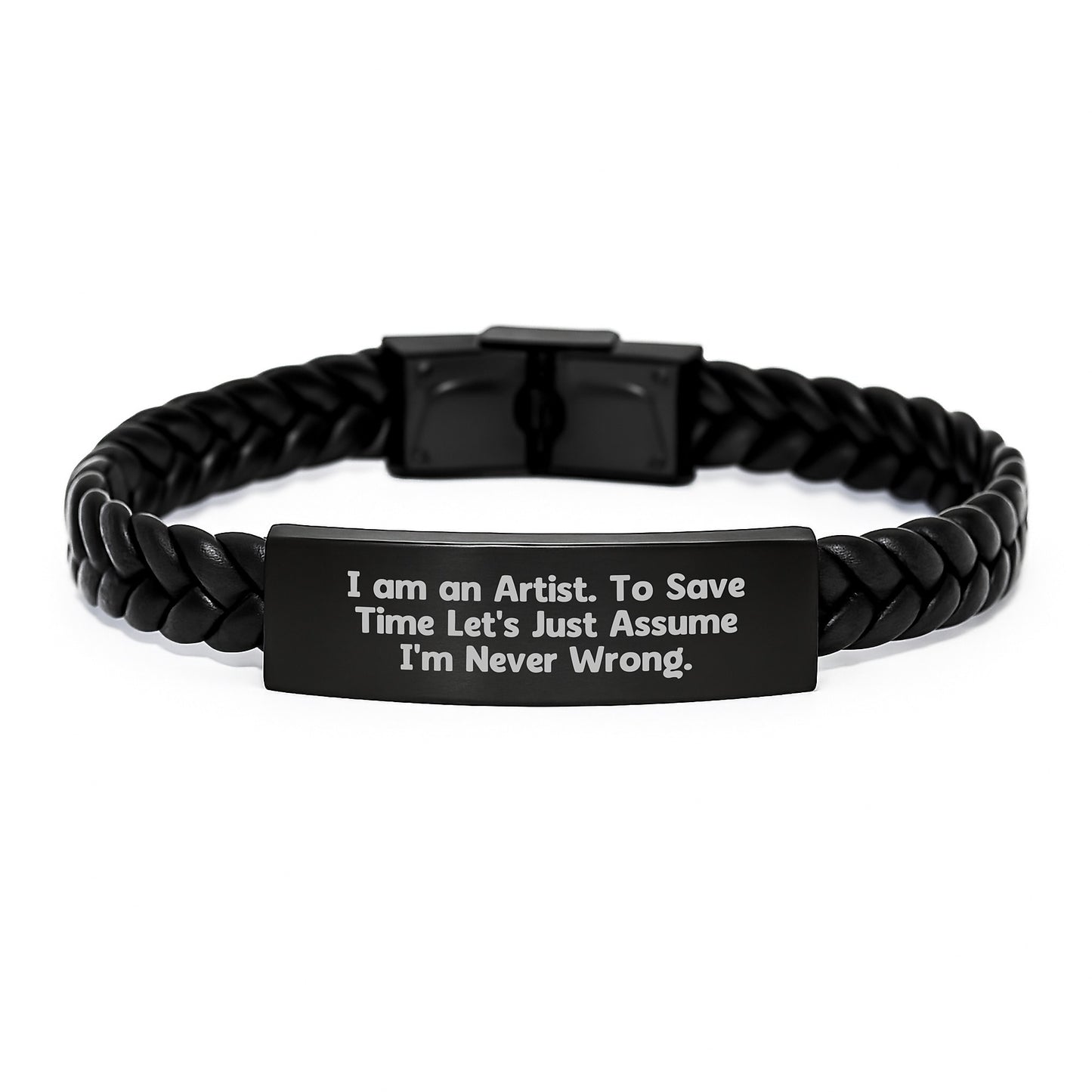 Funny Artist Gifts for Men - Interlaced Leather Bracelet - Unique Christmas Memorable Presents from Friends to Family, Engraved Stainless Steel for Artist - Image 1