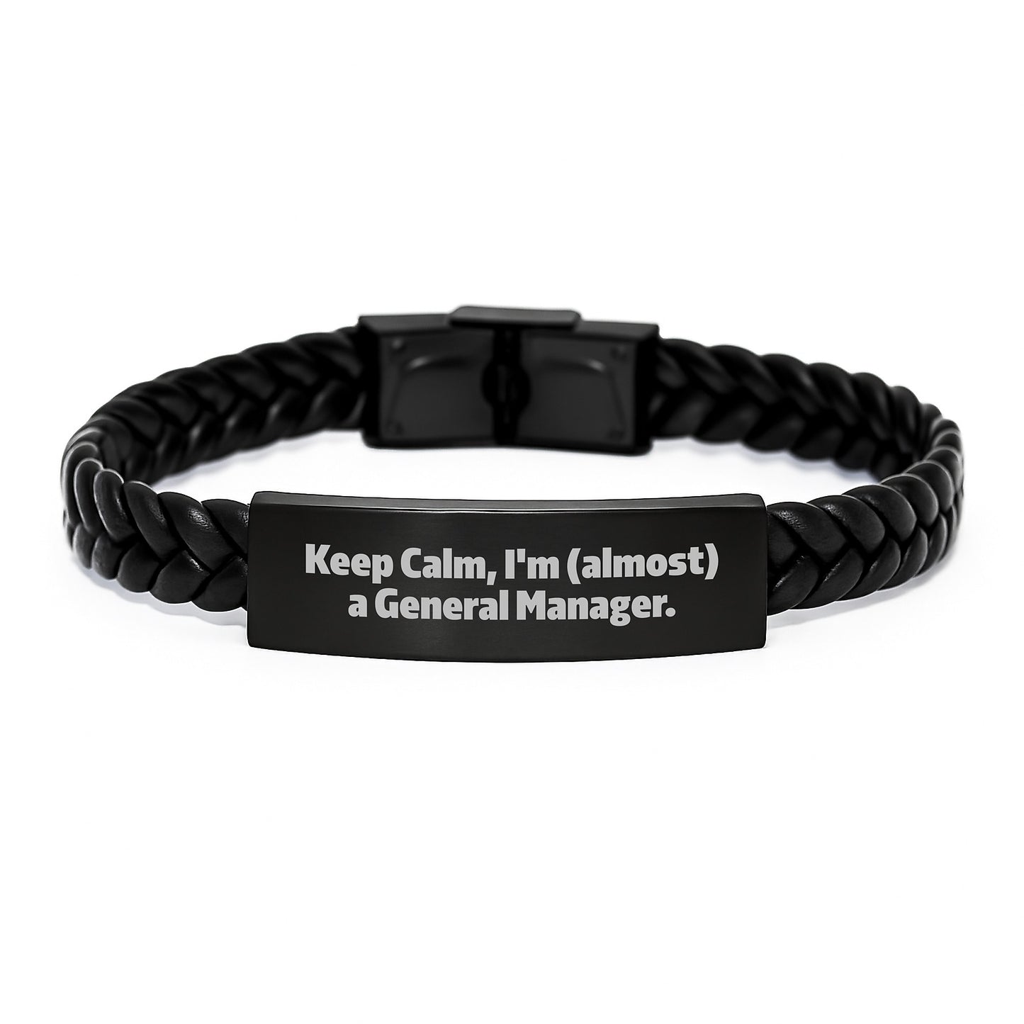 Funny General Manager Gifts from Men for Christmas Unique Interlaced Leather Bracelet - Keep Calm, I'm (almost) A General Manager. - Image 1