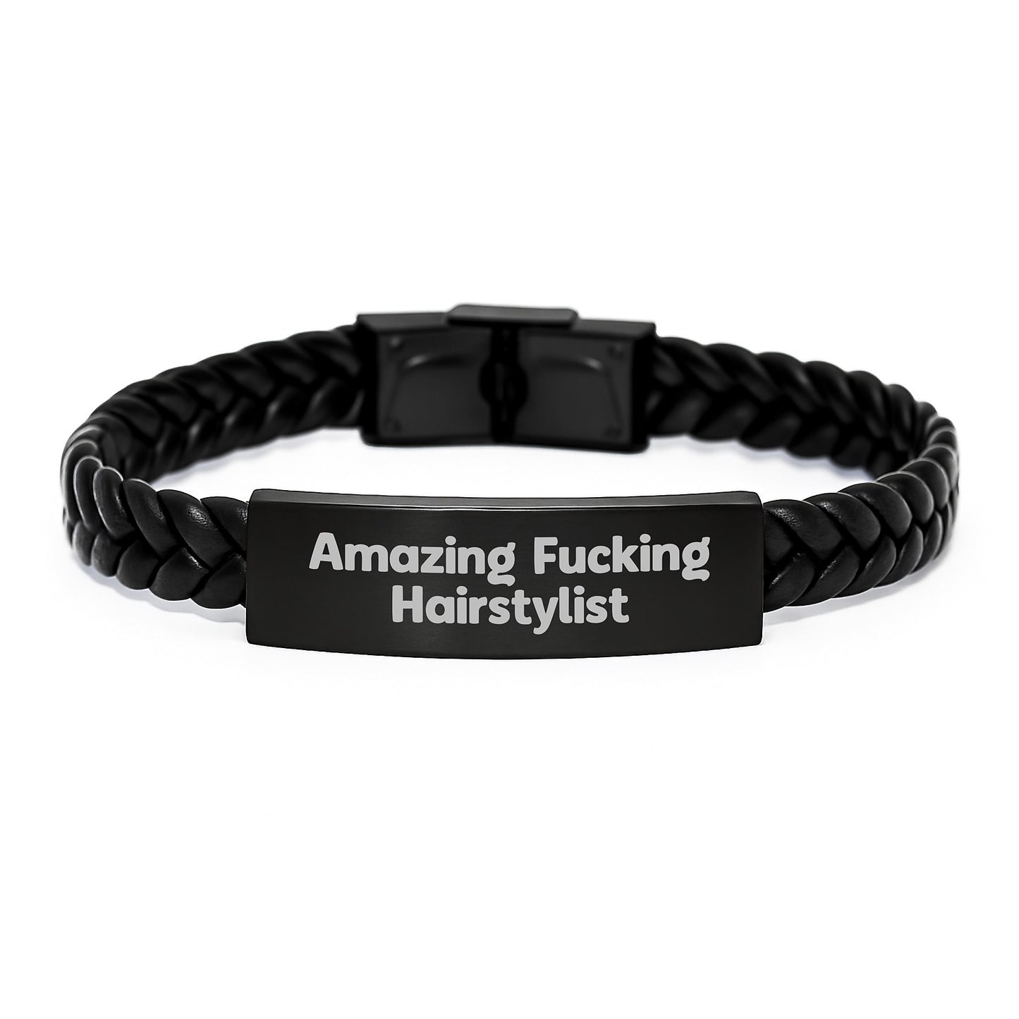 Funny Hairstylist Quote Interlaced Leather Bracelet, Christmas Unique Gifts for Hairstylist Friends from Men, Funny Quote Jewelry - Image 1