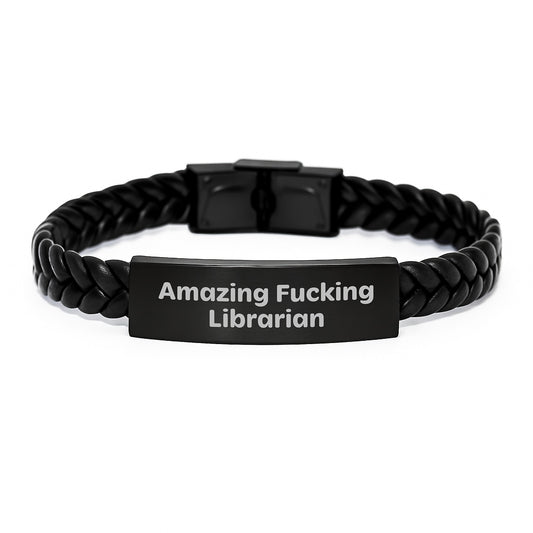 Gifts from Friends for Librarians, Amazing F--king Librarian Interlaced Leather Bracelet, Unique Christmas Memorable Presents - Image 1