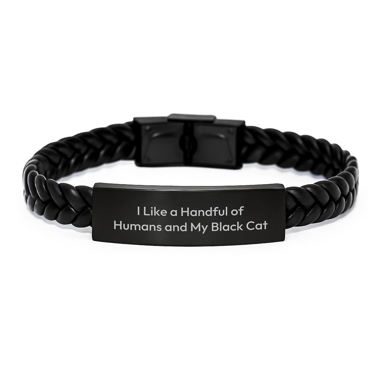 Black Cat Lover's Gift, Funny Interlaced Leather Bracelet, Christmas Unique Gifts for Friends, Family, or Coworkers from Him - Image 1