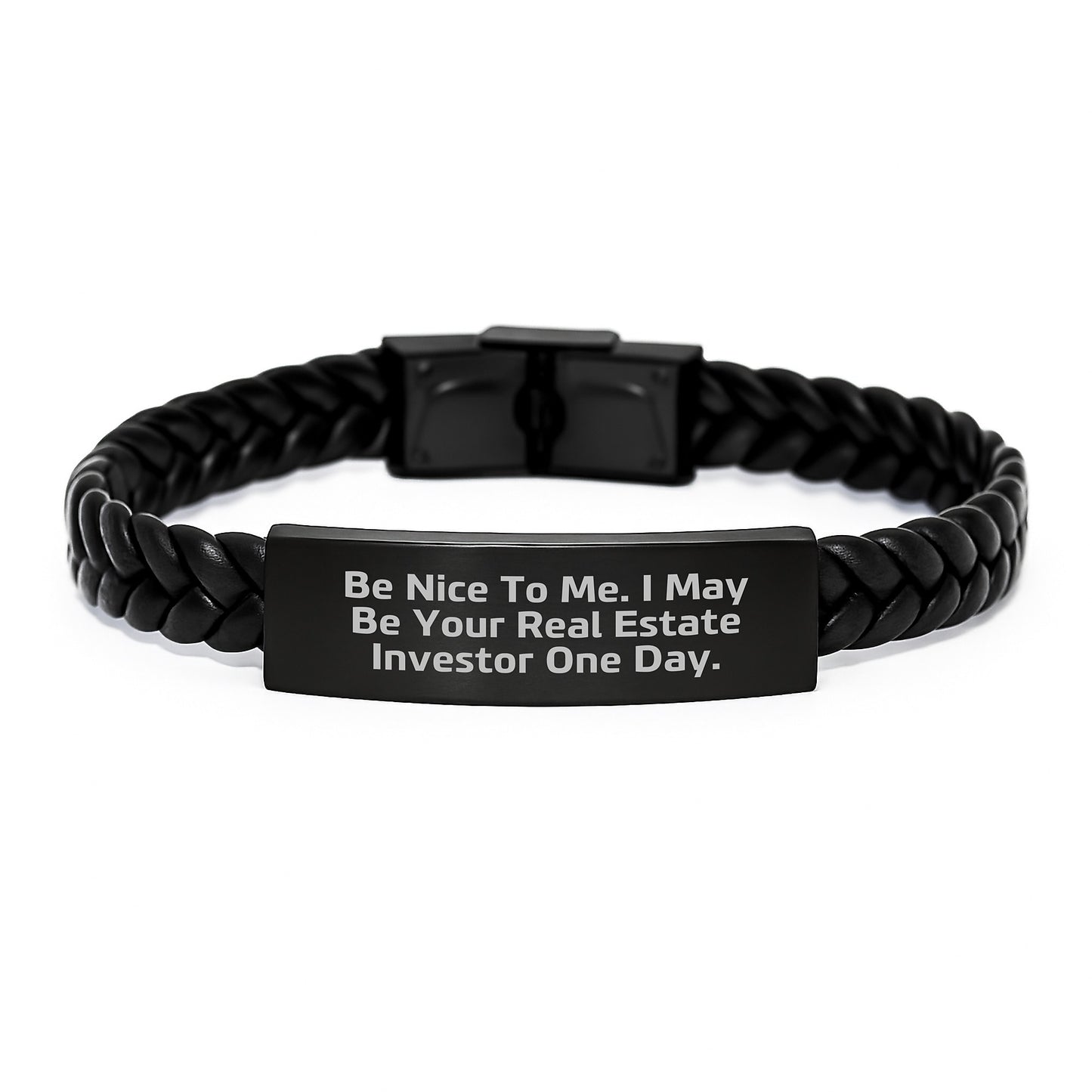 Gifts from Family, Friends, or Coworkers to Real Estate Investor Men - Funny 'Be Nice To Me' Interlaced Leather Bracelet for Christmas Unique Gifts - Image 1