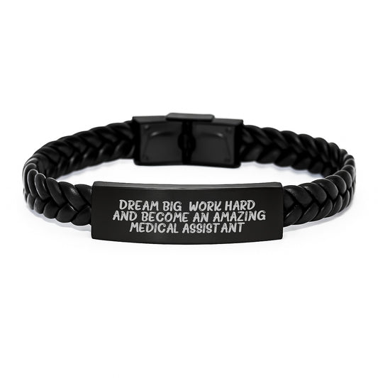 Medical Assistant Gifts from Friends, Inspirational Interlaced Leather Bracelet for Medical Assistant, Dream Big Work Hard and Become an Amazing Medical Assistant Gift Christmas Unique - Image 1
