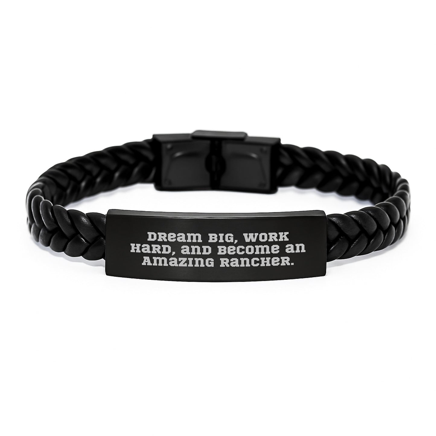 Rancher Gifts from Friends to Men, 'Dream Big, Work Hard, And Become An Amazing Rancher.' Inspirational Interlaced Leather Bracelet for Graduation, Rancher, Men, and Family - Image 1