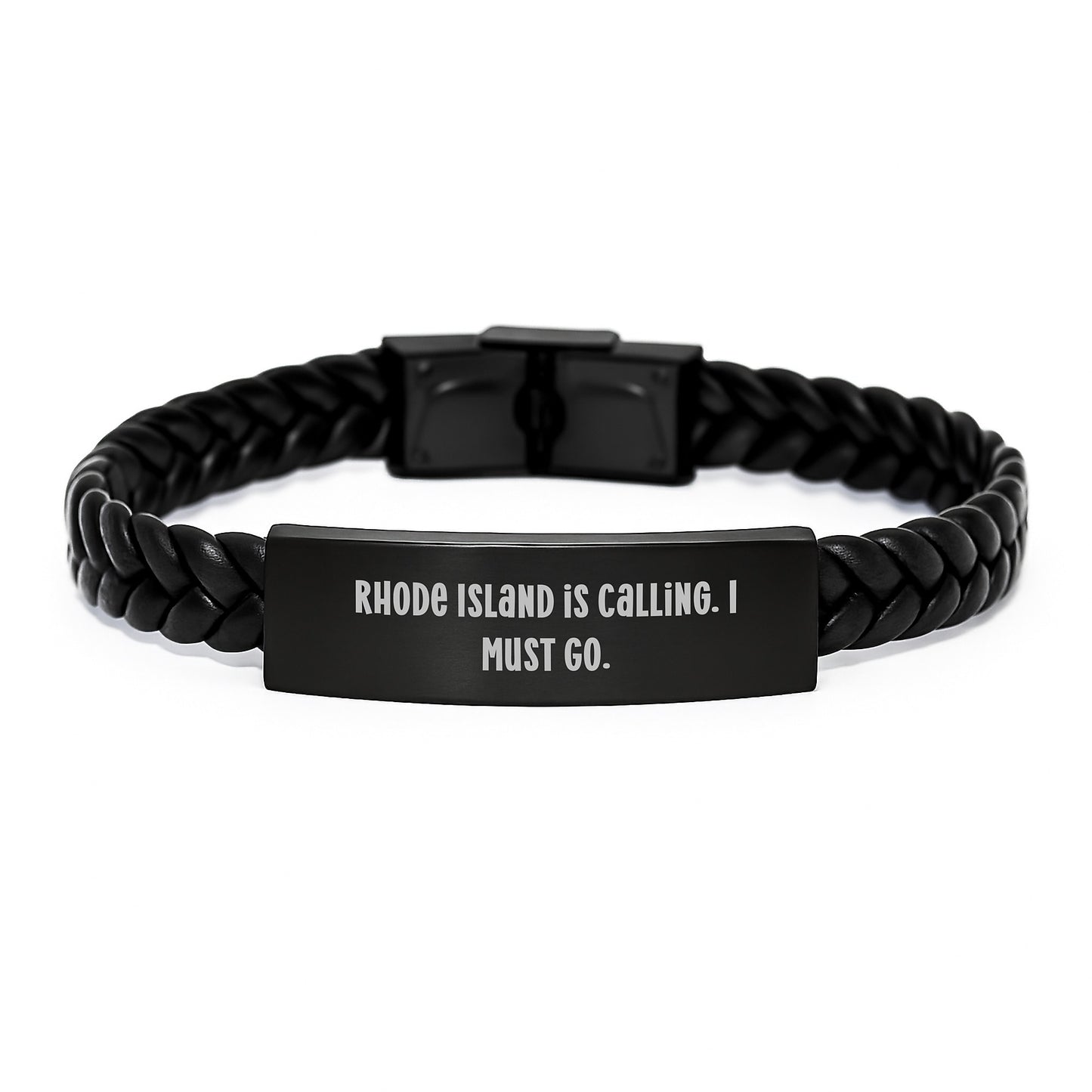 Rhode Island Is Calling, I Must Go! Interlaced Leather Graduation Gifts from Friends, Family, or Coworkers for Men and Women - Image 1