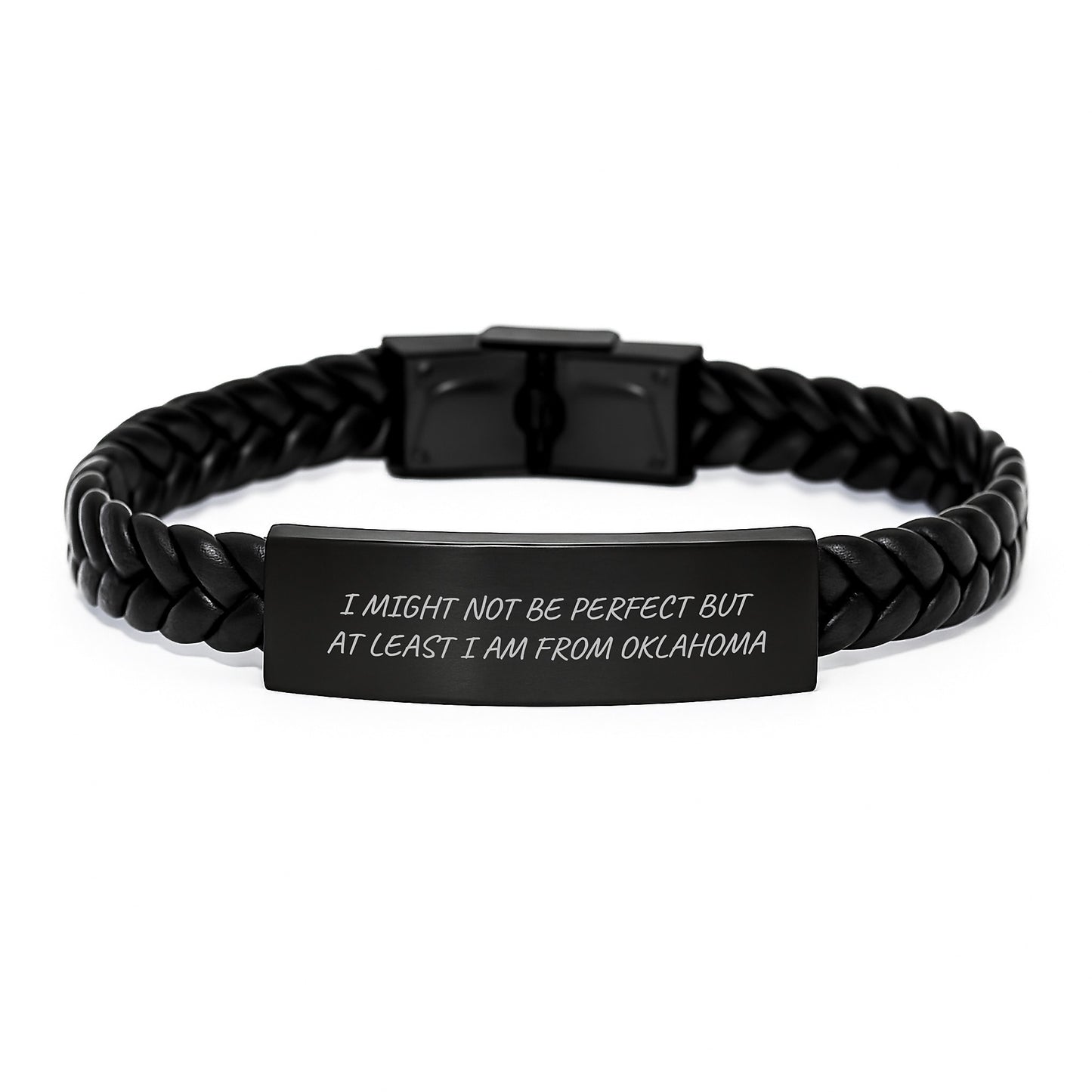 Oklahoma Proud Interlaced Leather Bracelet, Funny Quote Gift for Men or Women from Friends, Family, or Coworkers for Graduation - Image 1