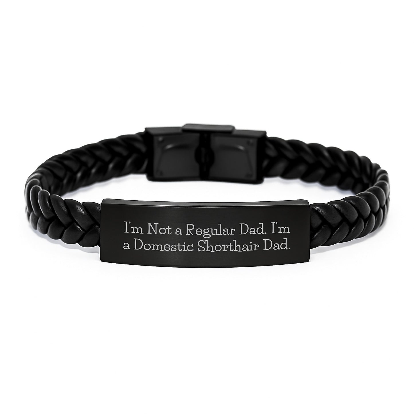 Domestic Shorthair Cat Funny Gifts from Men for Friends, Interlaced Leather Bracelet with Engraved Quote, Unique Graduation Gifts for Cat Lovers - Image 1